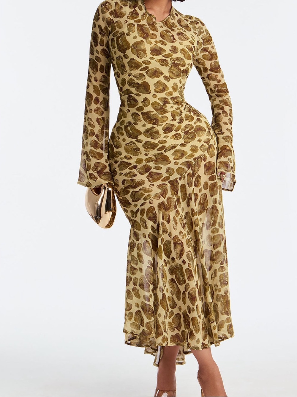 Fashion Nova Gia Long Sleeve Maxi Dress Olive Combo NWT Size M